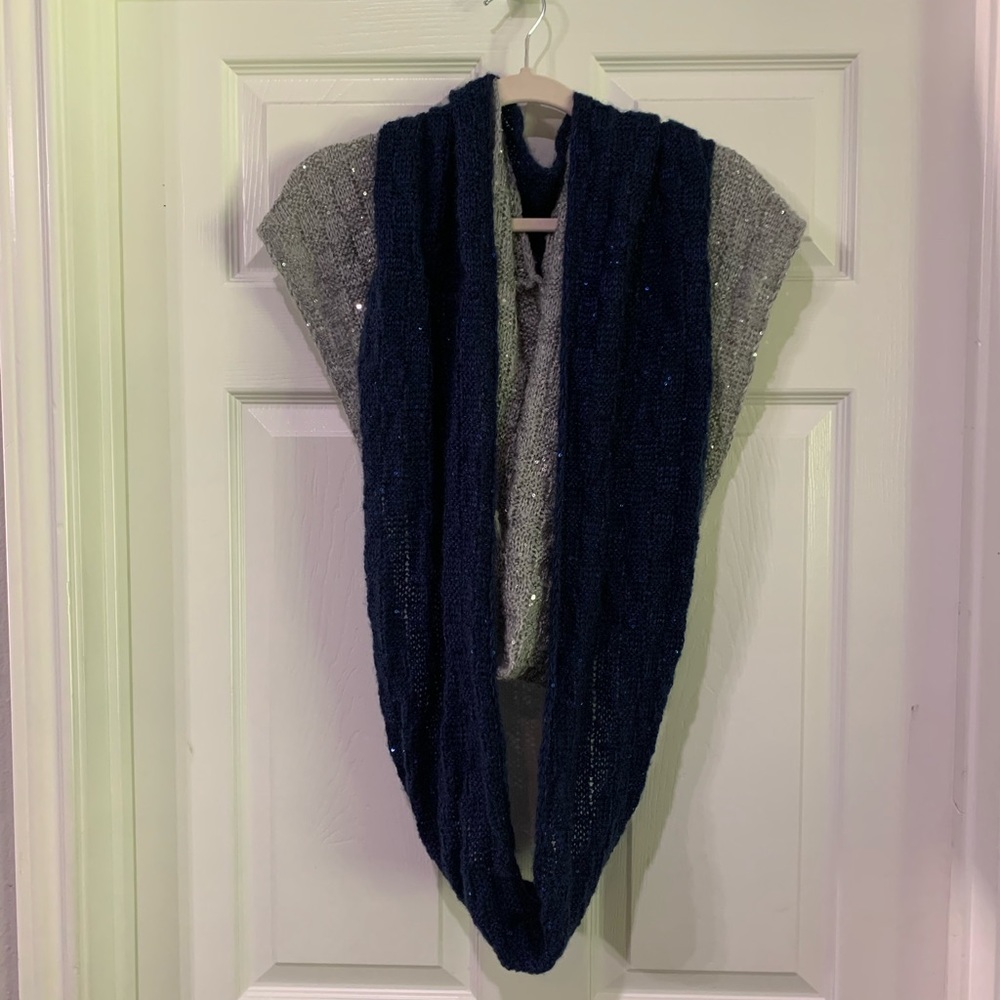 Two Eternity Knitted Scarves-Navy & Gray